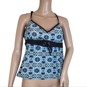 Beach Native Geo Print Tie-Front Tankini Swim Top